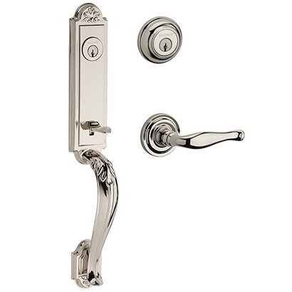 Baldwin Left Handed Double Cylinder Elizabeth Handlest with Decorative Door Lever with Traditional Round Rose in Polished Nickel