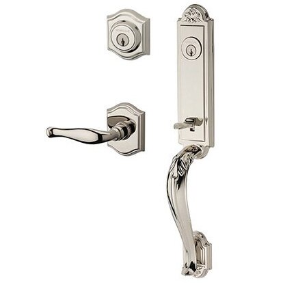 Baldwin Right Handed Double Cylinder Elizabeth Handlest with Decorative Door Lever with Traditional Arch Rose in Polished Nickel