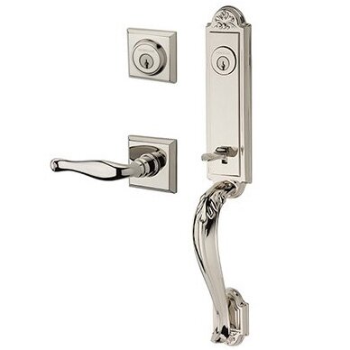 Baldwin Right Handed Double Cylinder Elizabeth Handlest with Decorative Door Lever with Traditional Square Rose in Polished Nickel