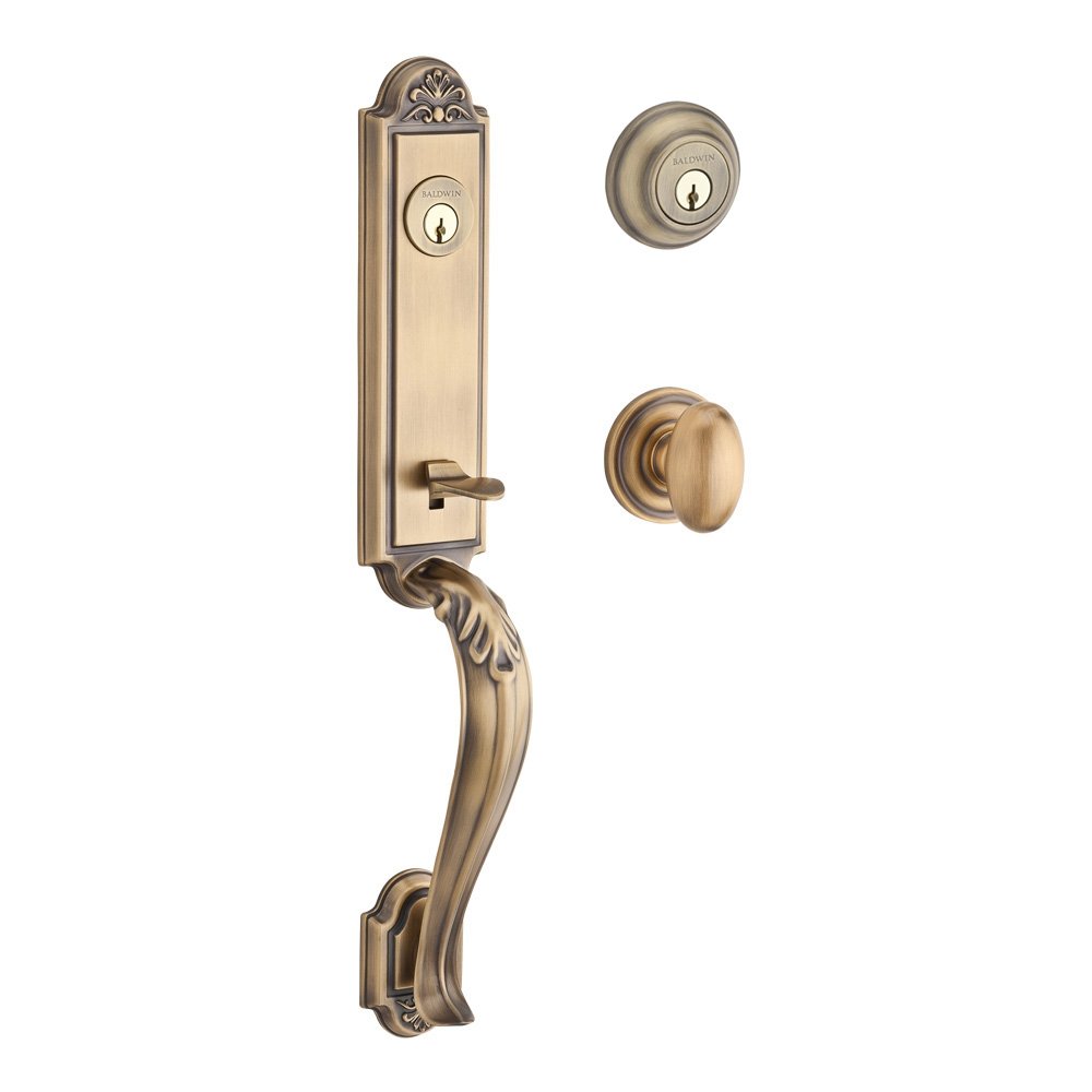 Baldwin Handleset with Ellipse Knob and Traditional Round Rose in Matte Brass & Black