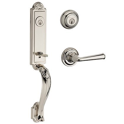 Baldwin Left Handed Double Cylinder Elizabeth Handlest with Federal Door Lever with Traditional Round Rose in Polished Nickel