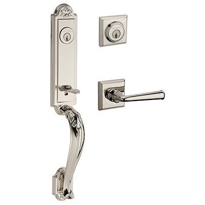 Baldwin Left Handed Double Cylinder Elizabeth Handlest with Federal Door Lever with Traditional Square Rose in Polished Nickel