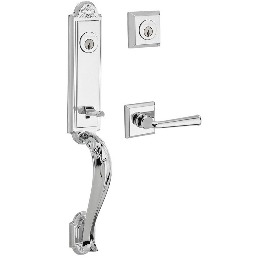 Baldwin Handleset with Left Handed Federal Lever and Traditional Square Rose in Polished Chrome