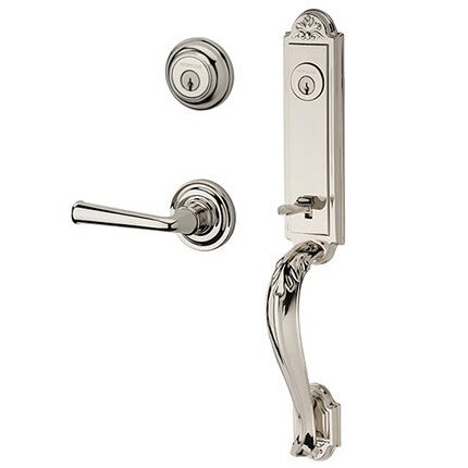 Baldwin Right Handed Double Cylinder Elizabeth Handlest with Federal Door Lever with Traditional Round Rose in Polished Nickel