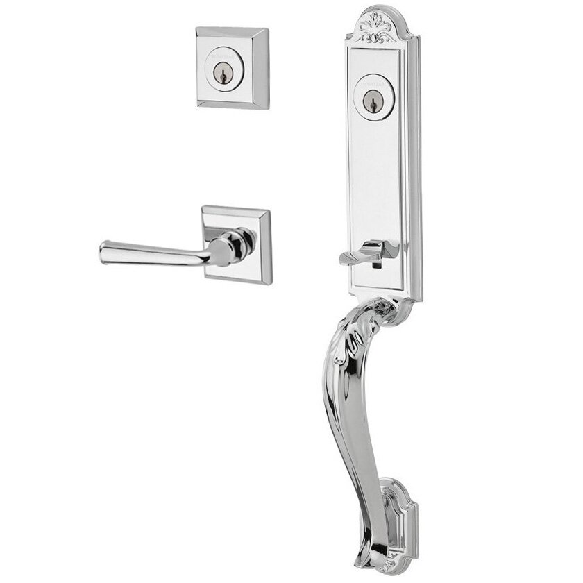 Baldwin Handleset with Right Handed Federal Lever and Traditional Square Rose in Polished Chrome