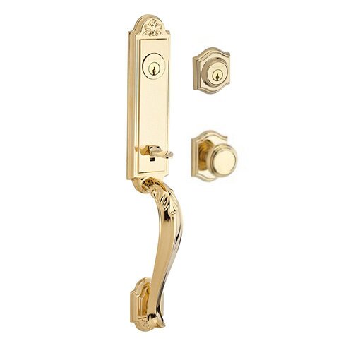 Baldwin Double Cylinder Handleset with Traditional Knob in Polished Brass