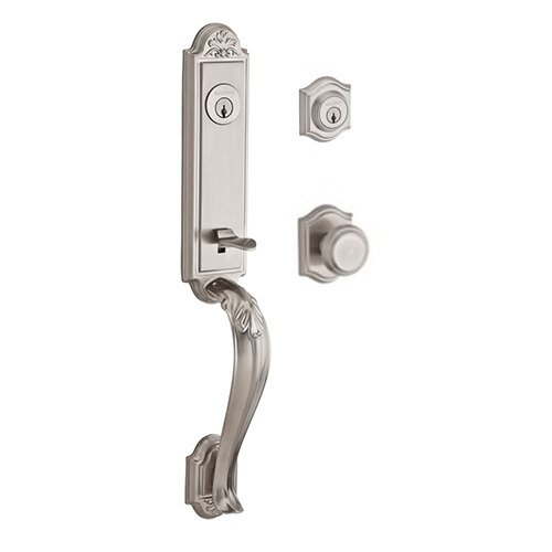 Baldwin Double Cylinder Handleset with Traditional Knob in Satin Nickel