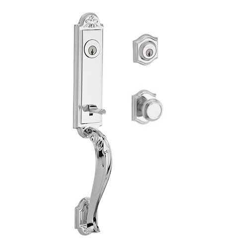 Baldwin Double Cylinder Handleset with Traditional Knob in Polished Chrome