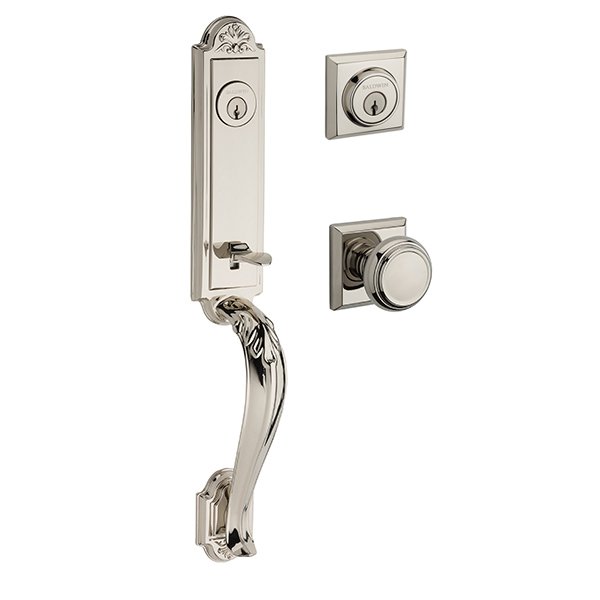 Baldwin Double Cylinder Elizabeth Handlest with Traditional Door Knob with Traditional Square Rose in Polished Nickel