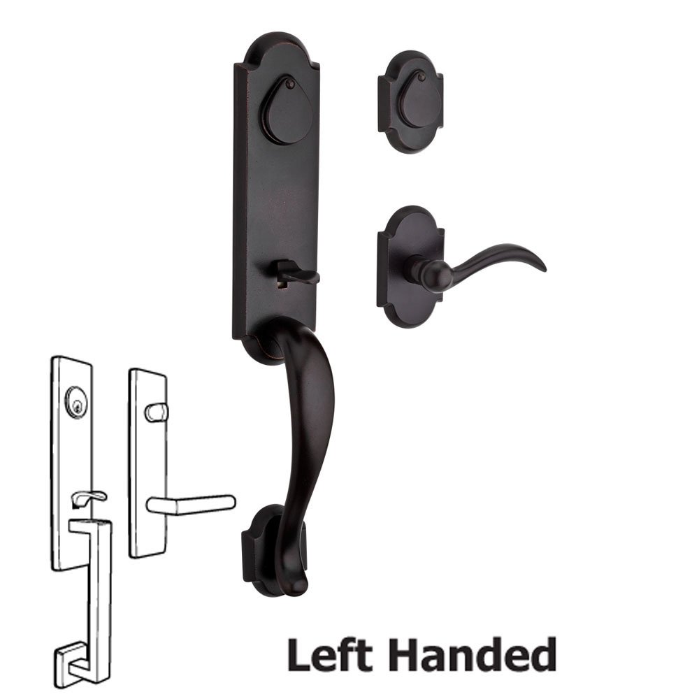 Baldwin Handleset with Left Handed Arch Lever and Rustic Arch Rose in Dark Bronze
