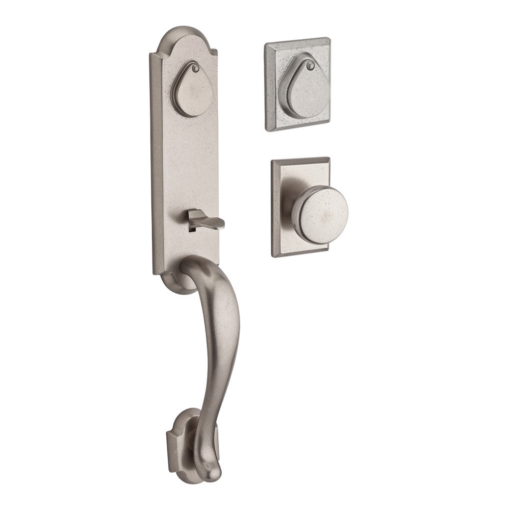 Baldwin Handleset with Rustic Knob and Rustic Square Rose in White Bronze