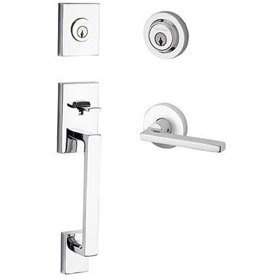 Baldwin Left Handed Double Cylinder La Jolla Handleset with Square Door Lever with Contemporary Round Rose in Polished Chrome