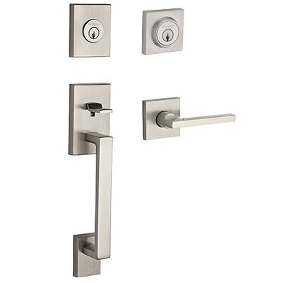 Baldwin Left Handed Double Cylinder La Jolla Handleset with Square Door Lever with Contemporary Square Rose in Satin Nickel