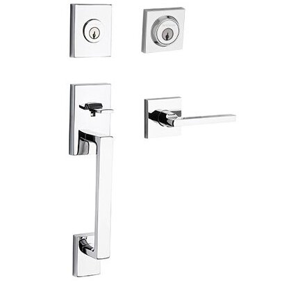 Baldwin Left Handed Double Cylinder La Jolla Handleset with Square Door Lever with Contemporary Square Rose in Polished Chrome