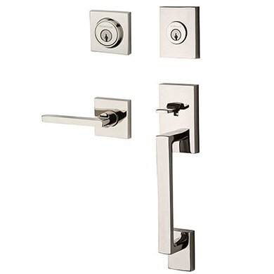 Baldwin Right Handed Double Cylinder La Jolla Handleset with Square Door Lever with Contemporary Square Rose in Polished Nickel