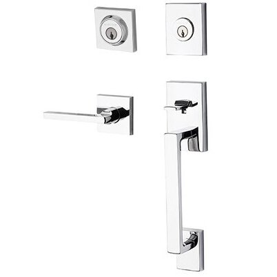 Baldwin Right Handed Double Cylinder La Jolla Handleset with Square Door Lever with Contemporary Square Rose in Polished Chrome