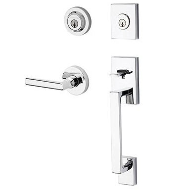 Baldwin Right Handed Double Cylinder La Jolla Handleset with Tube Door Lever with Contemporary Round Rose in Polished Chrome