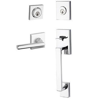 Baldwin Right Handed Double Cylinder La Jolla Handleset with Tube Door Lever with Contemporary Square Rose in Polished Chrome