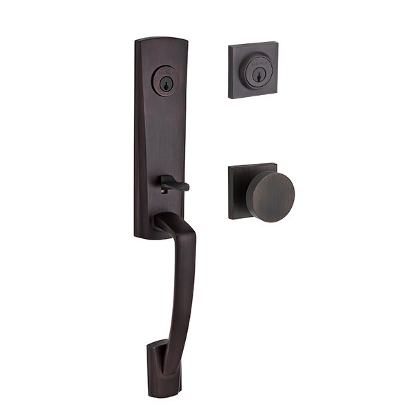 Baldwin Double Cylinder Miami Handleset with Contemporary Door Knob with Contemporary Square Rose in Venetian Bronze