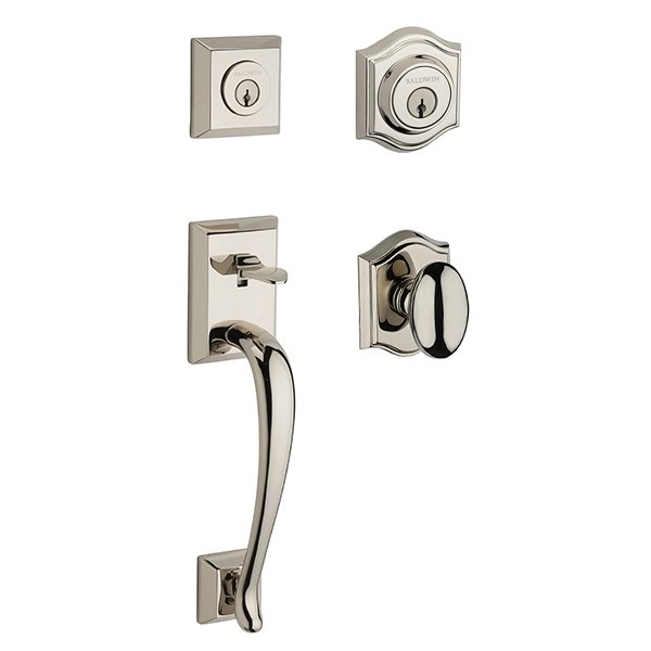 Baldwin Double Cylinder Napa Handleset with Ellipse Door Knob with Traditional Arch Rose in Polished Nickel
