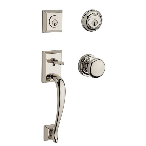 Baldwin Double Cylinder Napa Handleset with Round Door Knob with Traditional Round Rose in Polished Nickel