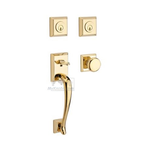 Baldwin Double Cylinder Handleset with Round Knob in Polished Brass