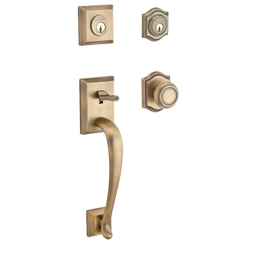 Baldwin Handleset with Traditional Knob and Traditional Arch Rose in Matte Brass & Black