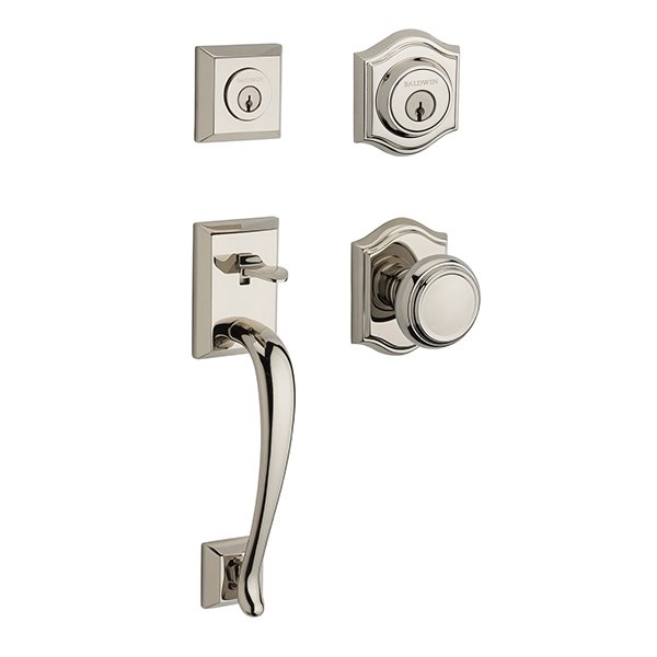 Baldwin Double Cylinder Napa Handleset with Traditional Door Knob with Traditional Arch Rose in Polished Nickel