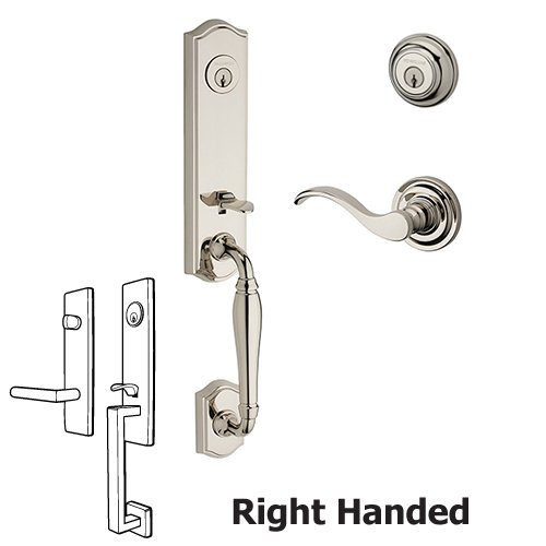 Baldwin Right Handed Double Cylinder New Hampshire Handleset with Curve Door Lever with Traditional Round Rose in Polished Nickel