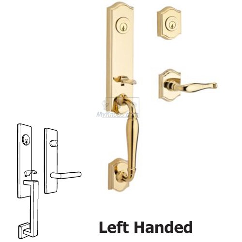 Baldwin Left Handed Double Cylinder Handleset with Decorative Lever in Polished Brass
