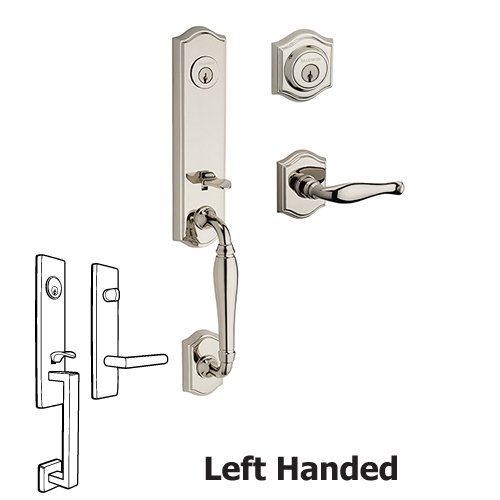 Baldwin Left Handed Double Cylinder New Hampshire Handleset with Decorative Door Lever with Traditional Arch Rose in Polished Nickel