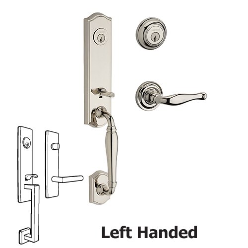Baldwin Left Handed Double Cylinder New Hampshire Handleset with Decorative Door Lever with Traditional Round Rose in Polished Nickel