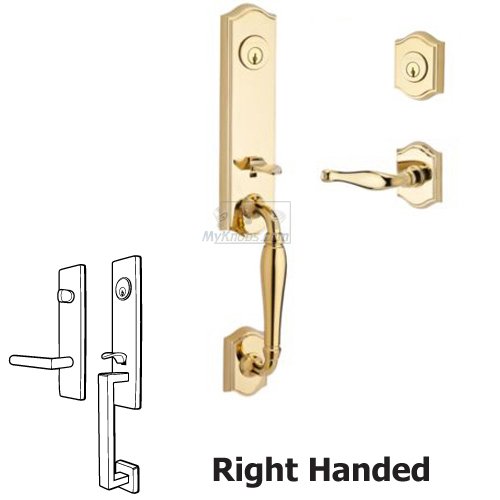 Baldwin Right Handed Double Cylinder Handleset with Decorative Lever in Polished Brass