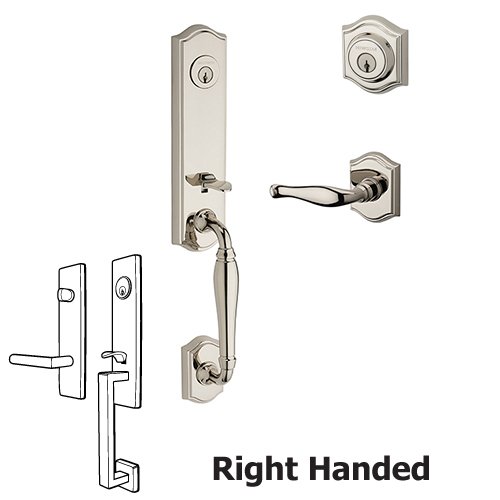 Baldwin Right Handed Double Cylinder New Hampshire Handleset with Decorative Door Lever with Traditional Arch Rose in Polished Nickel