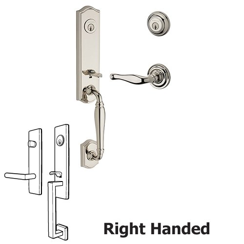 Baldwin Right Handed Double Cylinder New Hampshire Handleset with Decorative Door Lever with Traditional Round Rose in Polished Nickel