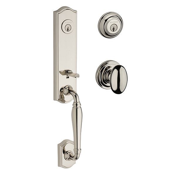 Baldwin Double Cylinder New Hampshire Handleset with Ellipse Door Knob with Traditional Round Rose in Polished Nickel