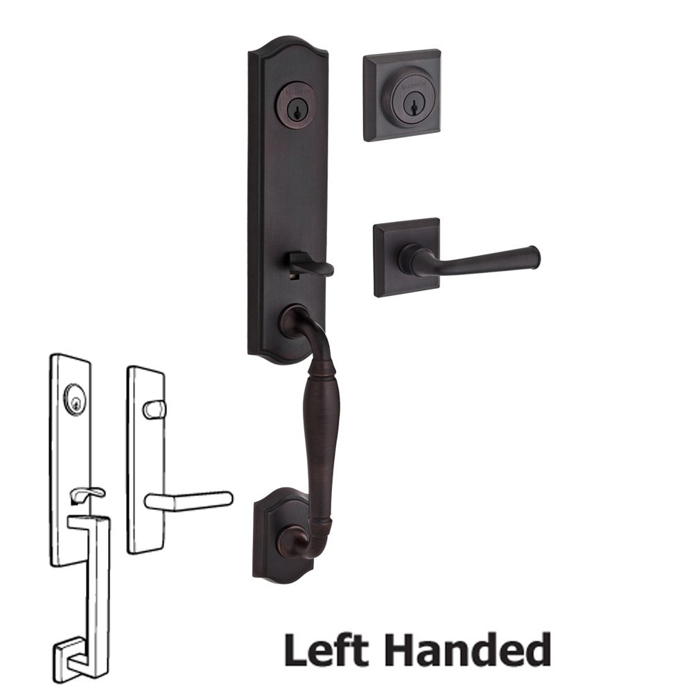 Baldwin Handleset with Left Handed Federal Lever and Traditional Square Rose in Venetian Bronze