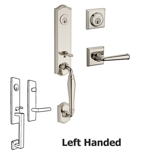 Baldwin Left Handed Double Cylinder New Hampshire Handleset with Federal Door Lever with Traditional Square Rose in Polished Nickel