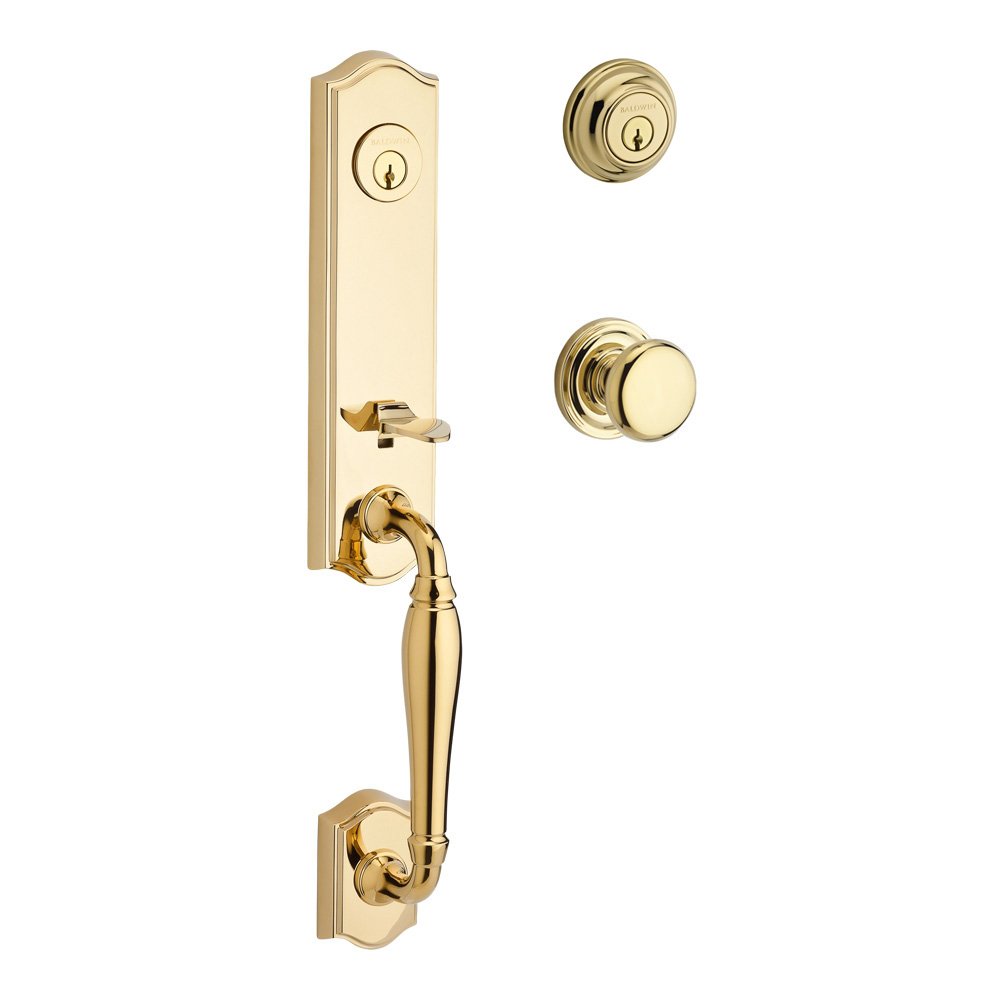 Baldwin Handleset with Round Knob and Traditional Round Rose in Polished Brass