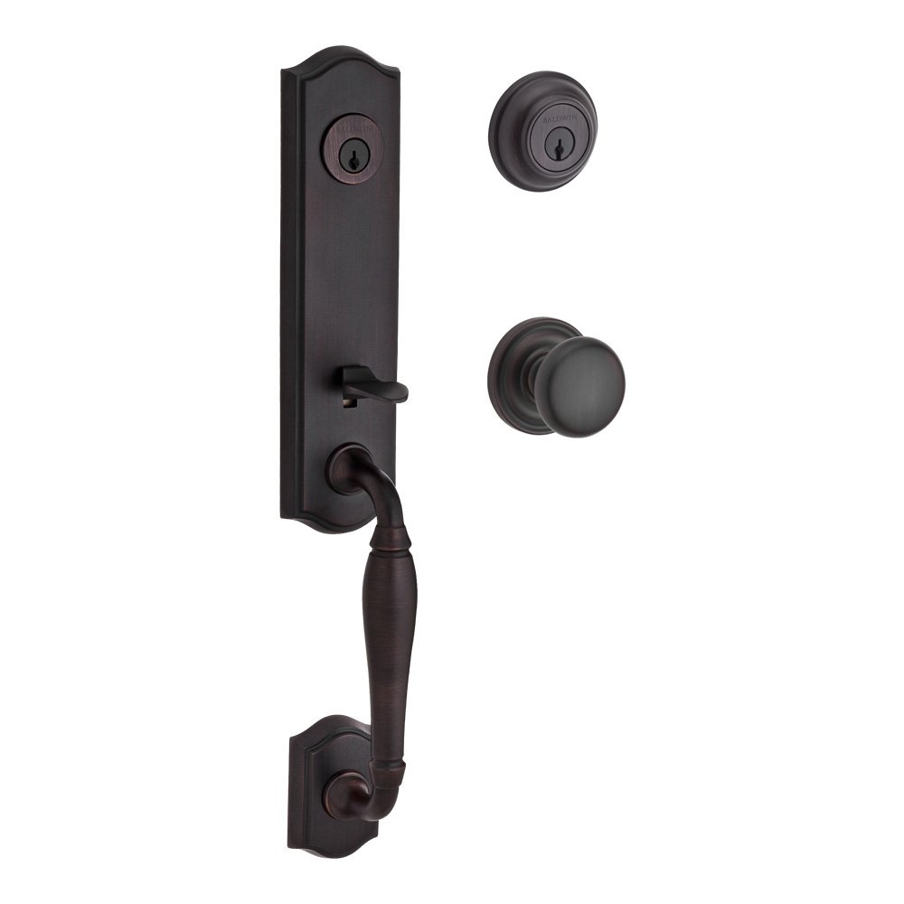 Baldwin Handleset with Round Knob and Traditional Round Rose in Venetian Bronze