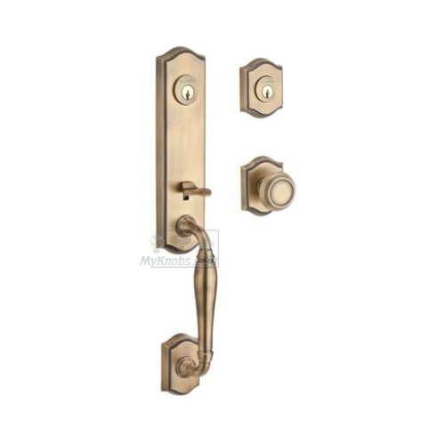 Baldwin Double Cylinder Handleset with Traditional Knob in Matte Brass & Black