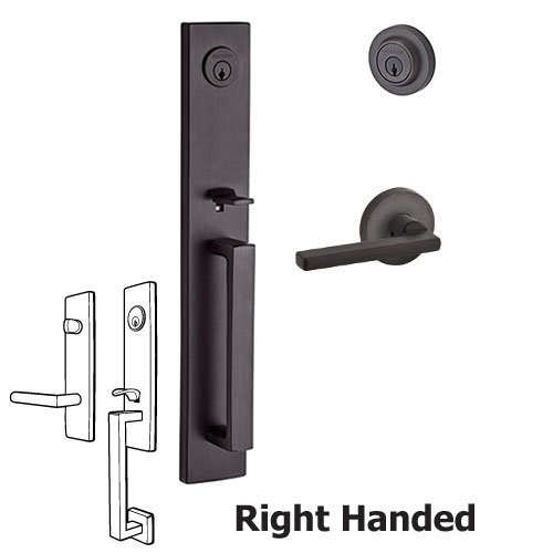 Baldwin Right Handed Double Cylinder Santa Cruz Handleset with Square Door Lever with Contemporary Round Rose in Venetian Bronze