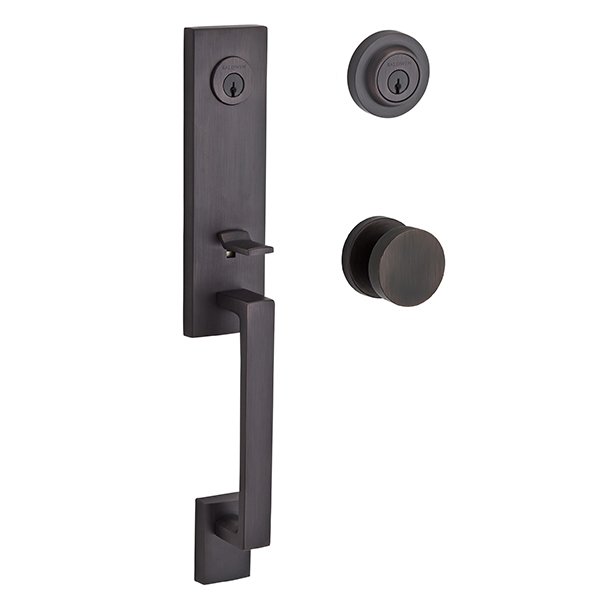 Baldwin Double Cylinder Seattle Handleset with Contemporary Door Knob with Contemporary Round Rose in Venetian Bronze