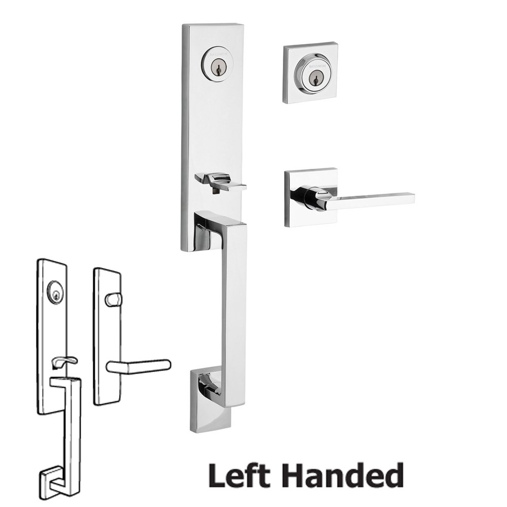 Baldwin Handleset with Left Handed Square Lever and Contemporary Square Rose in Polished Chrome
