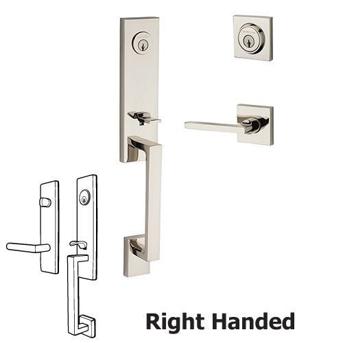 Baldwin Right Handed Double Cylinder Seattle Handleset with Square Door Lever with Contemporary Square Rose in Polished Nickel