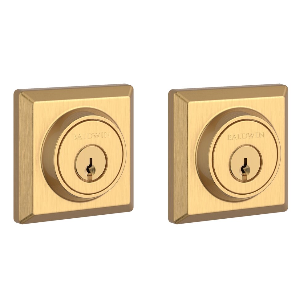 Baldwin Double Cylinder Square Deadbolt in PVD Lifetime Satin Brass