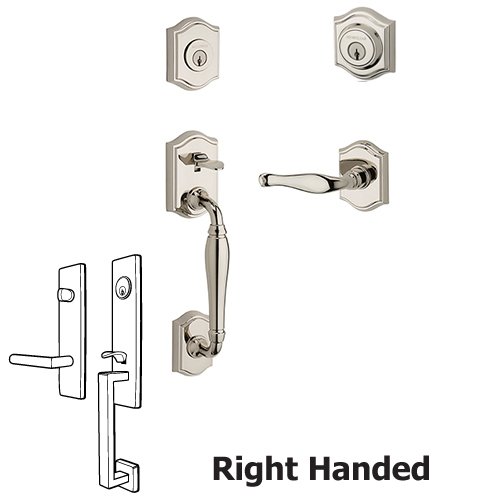 Baldwin Right Handed Double Cylinder Westcliff Handleset with Decorative Door Lever with Traditional Arch Rose in Polished Nickel