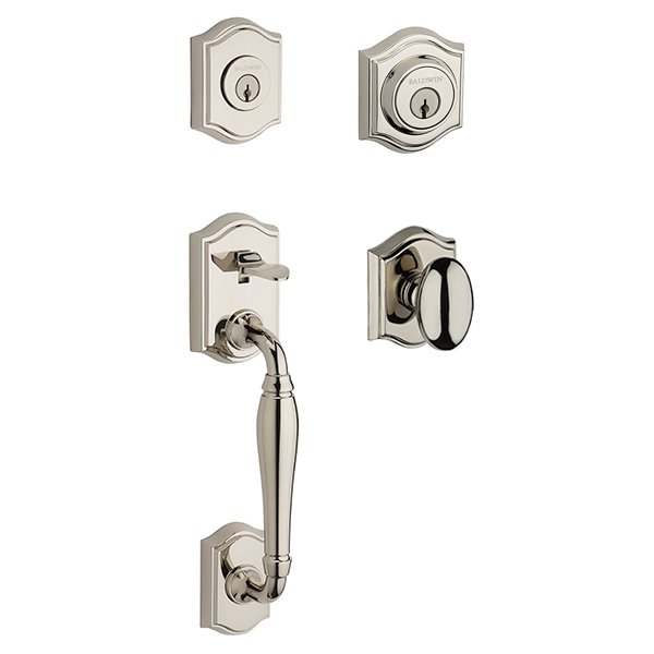Baldwin Double Cylinder Westcliff Handleset with Ellipse Door Knob with Traditional Arch Rose in Polished Nickel