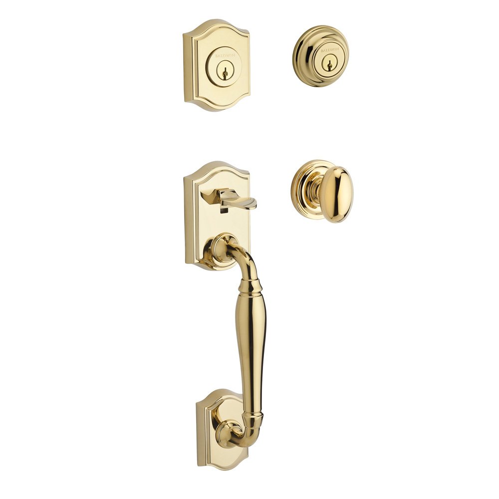 Baldwin Handleset with Ellipse Knob and Traditional Round Rose in Polished Brass