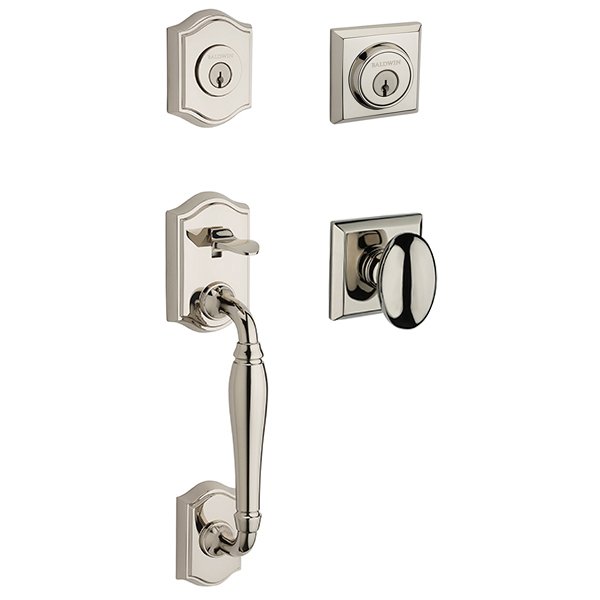 Baldwin Double Cylinder Westcliff Handleset with Ellipse Door Knob with Traditional Square Rose in Polished Nickel